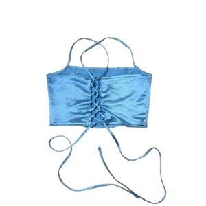 H&M Divided Satin Corset Lace Up Cropped Top Light Blue Size Small